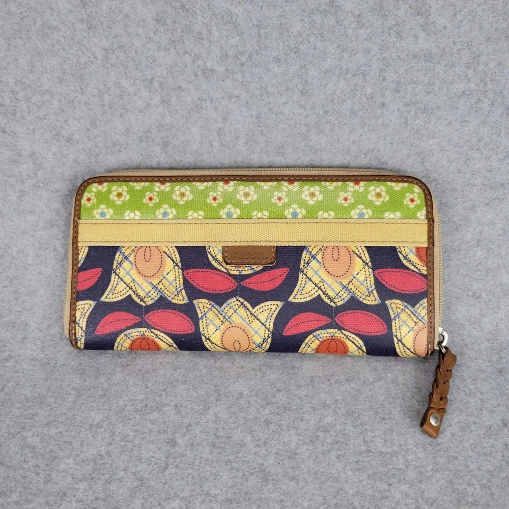 Fossil Zip Around Clutch Wallet Womens OS Multi-Color Floral Canvas SL2530